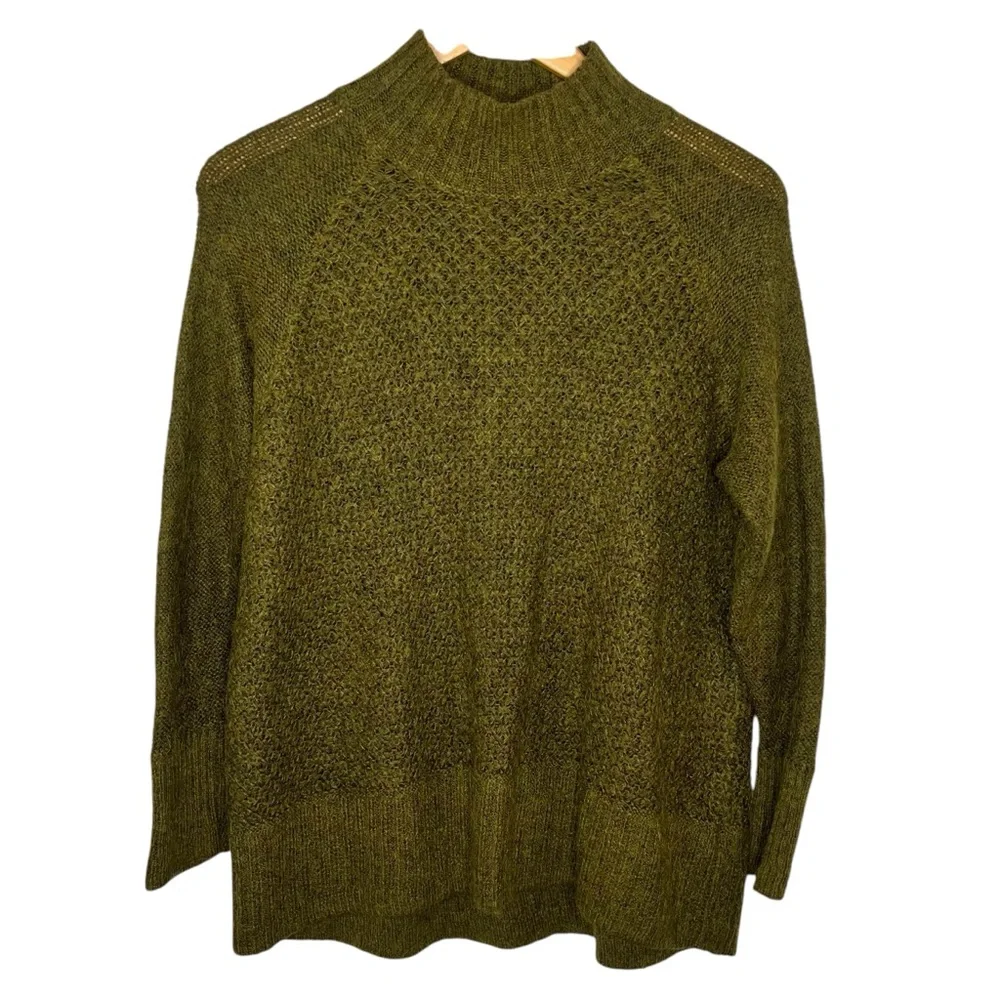 H&M Mohair Blend Olive Green Turtleneck Long Sleeve Knit Sweater Size S - Picture 3 of 3